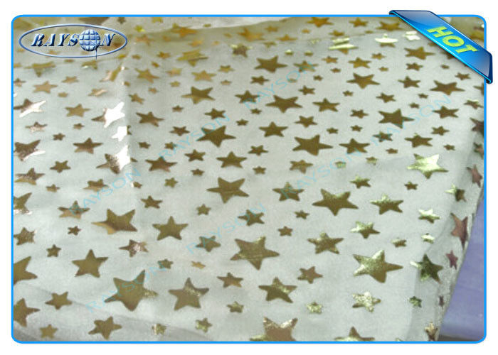 Diposable Golden Star Printed Non woven Tablecloth Roll / Piece For Christmas Decoration
