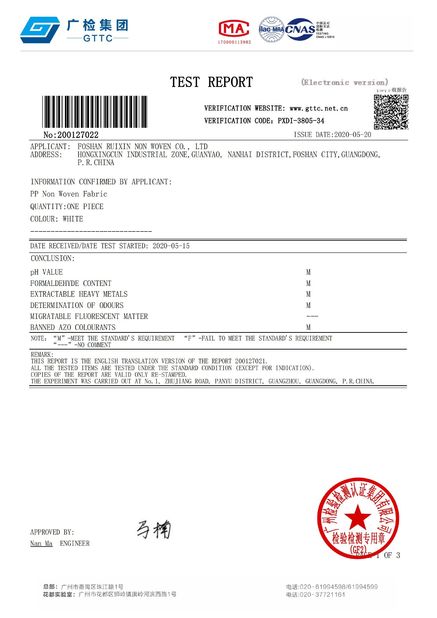 China FOSHAN RUIXIN NON WOVEN CO.,LTD certification